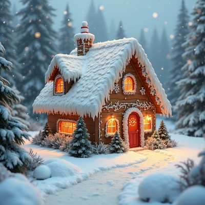 Cozy winter cottage in the woods
