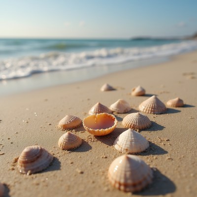 Seashells on the sandy beach
