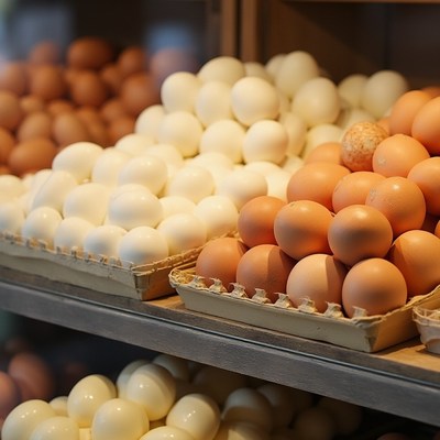 Fresh farm eggs displayed for sale