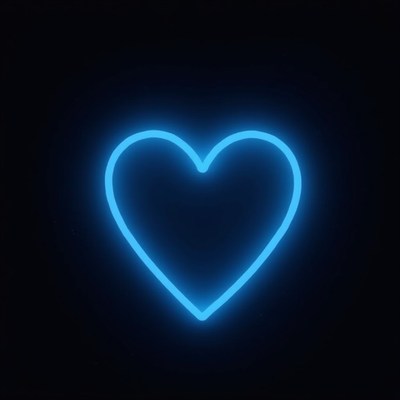 Blue neon heart glowing brightly