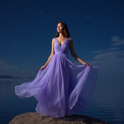 Evening gown by the water