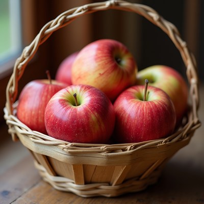 Fresh apples in a woven basket