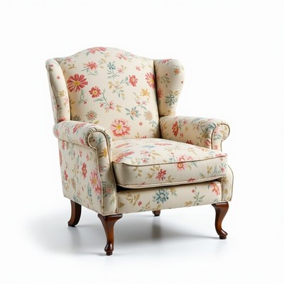 Vintage floral armchair in soft light