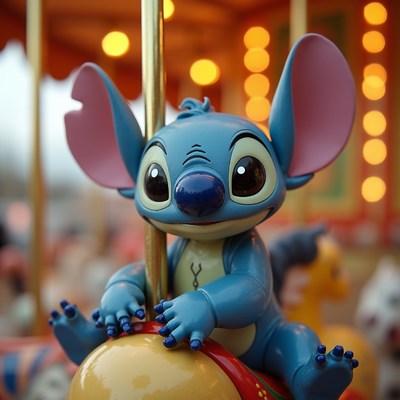 Blue cartoon character on carousel