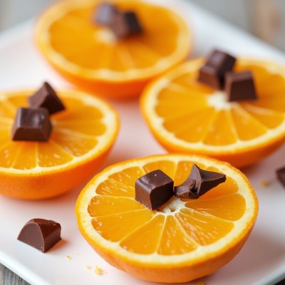 Orange halves with chocolate chunks