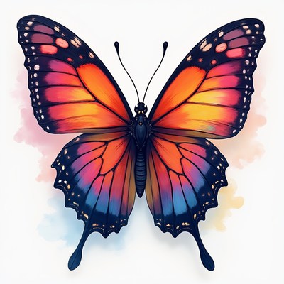 Vibrant butterfly resting on canvas
