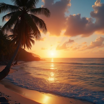 Sunset over the tropical beach