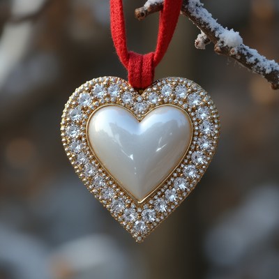 Heart-shaped pendant hanging on tree
