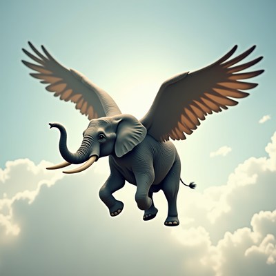 Flying elephant in the sky