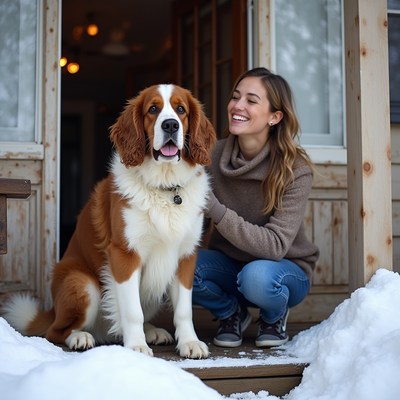 Happy moment with a saint bernard