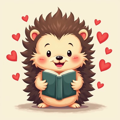 Happy hedgehog reading a book