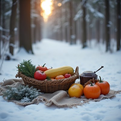 Winter harvest in snowy forest