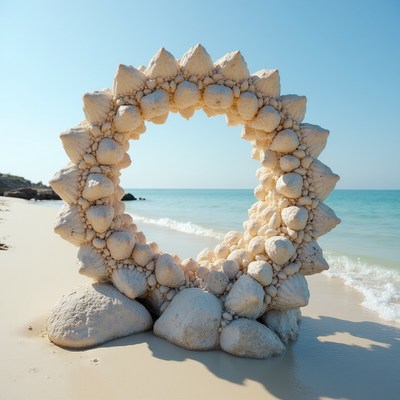 Coastal sculpture on sandy beach