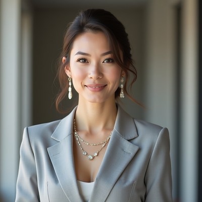 Elegant woman in a grey suit