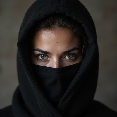 Woman in black hood