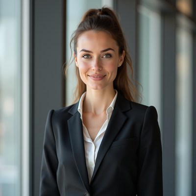 Smiling businesswoman in office setting