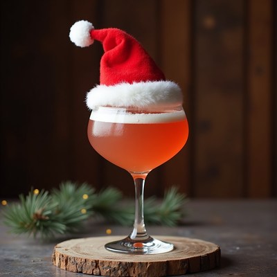 Festive cocktail with santa hat