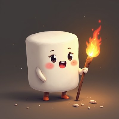 Happy marshmallow with torch