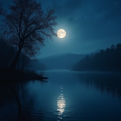 Moonlit night over calm water