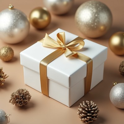 Elegant holiday gift arrangement on table