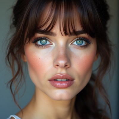 Stunning close-up of a woman with blue eyes