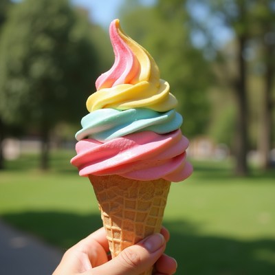 Colorful ice cream cone in park