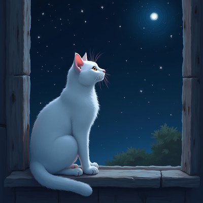 Cat gazing at the night sky
