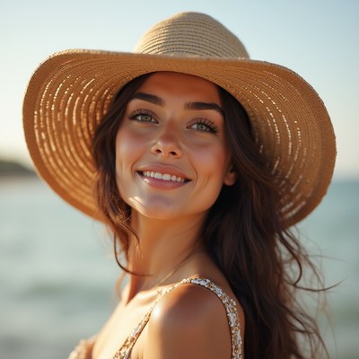 Smiling woman at beach sunset