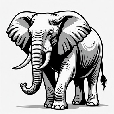 Elephant illustration in black and white