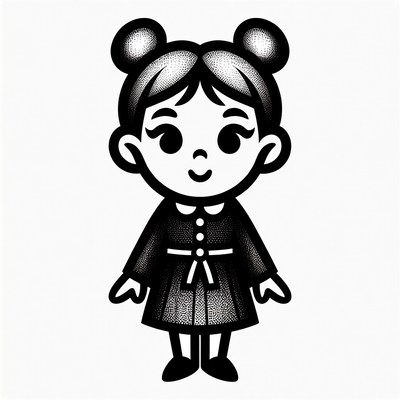 Cute cartoon girl in black dress