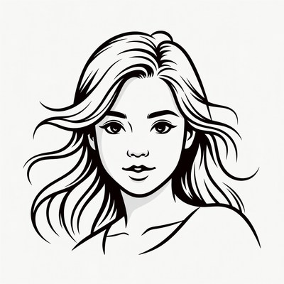 Elegant line art female portrait