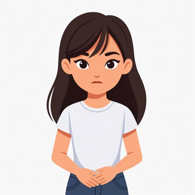 Girl with serious expression in casual outfit