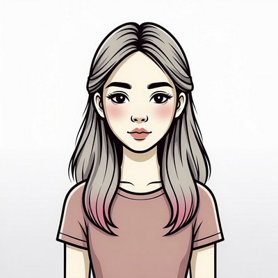 Stylized young woman with gray hair