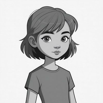 Cartoon girl with short hair