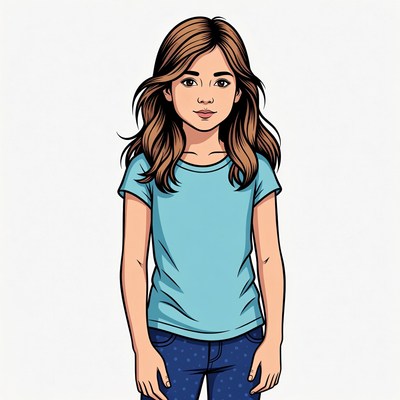 Girl with brown hair and blue shirt