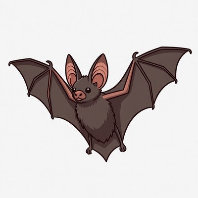 Cute cartoon bat with open wings