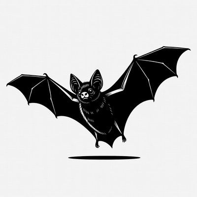Bat in flight with outstretched wings