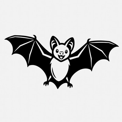 Cheerful cartoon bat with open wings