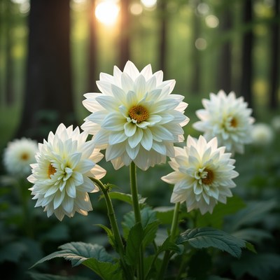 White flowers bloom in forest