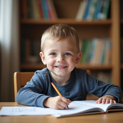 Happy child learning at home