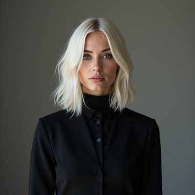 Woman with blonde hair in studio