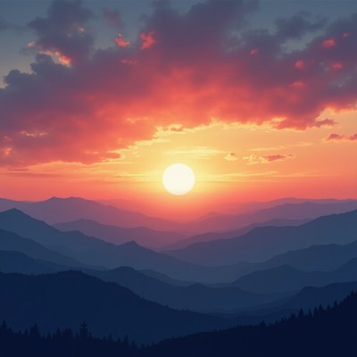Sunset over mountain ranges