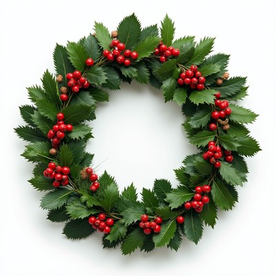 Festive wreath with red berries and leaves
