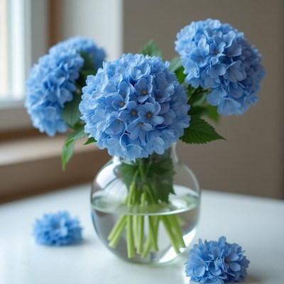 Blue flowers in a glass vase