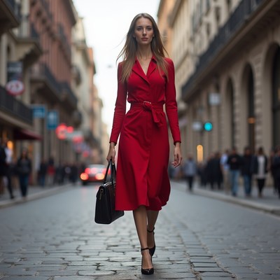 Woman walking in city street
