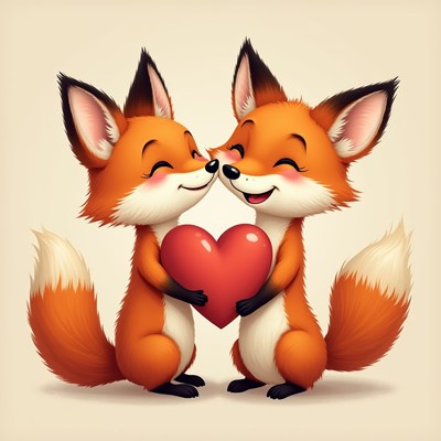 Foxes holding a heart together