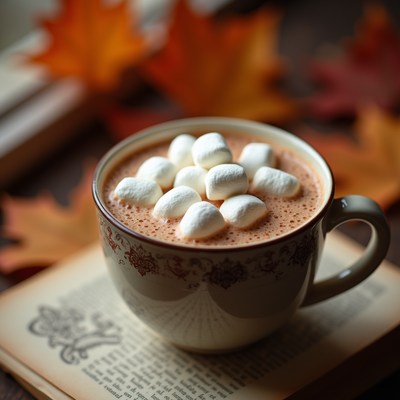 Hot chocolate with marshmallows on a table