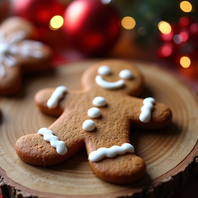 Gingerbread cookie on wooden plate