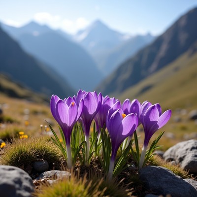 Purple flowers in the mountain valley