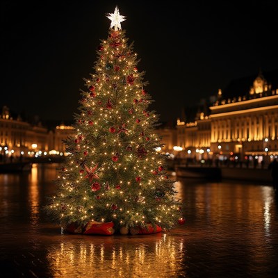 Christmas tree lights up the night